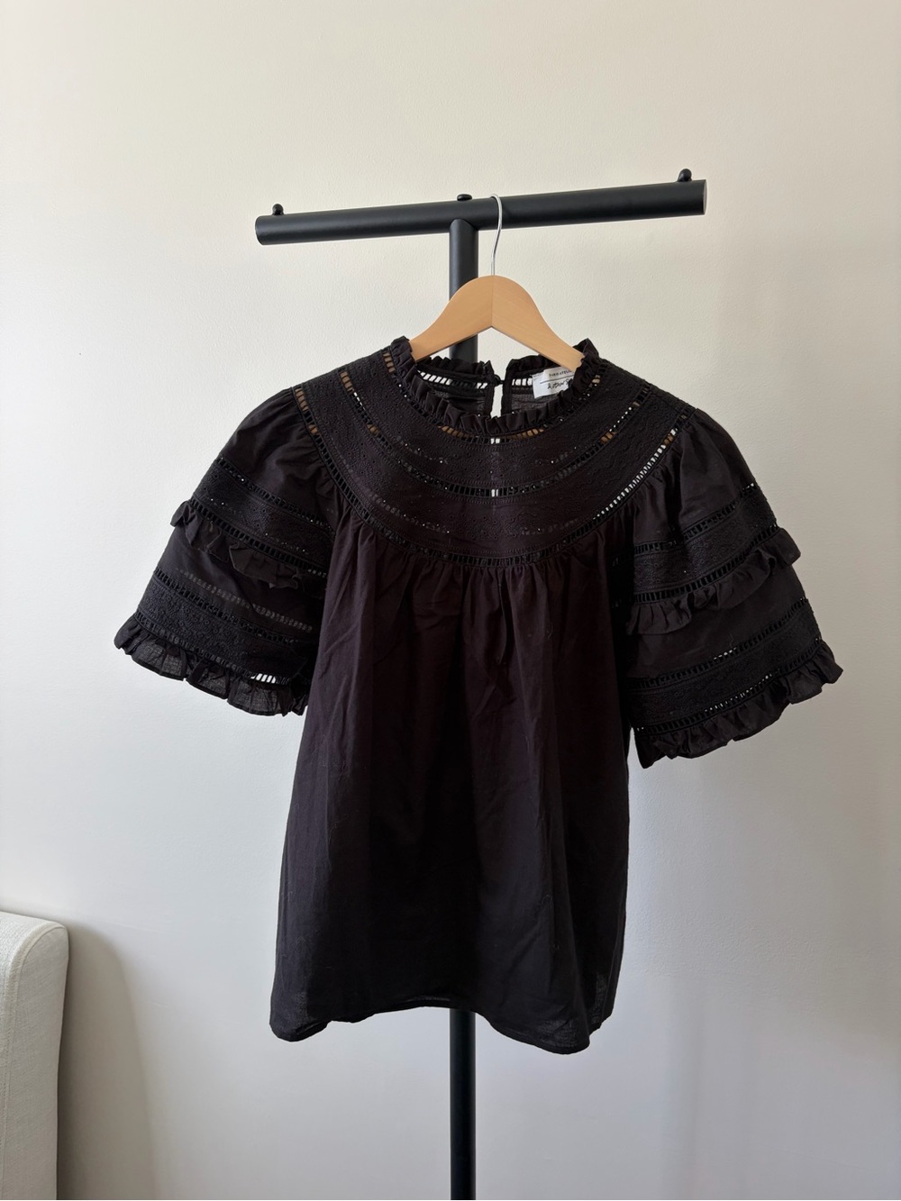 & Other Stories Black Eyelet Ruffle Sleeve Blouse